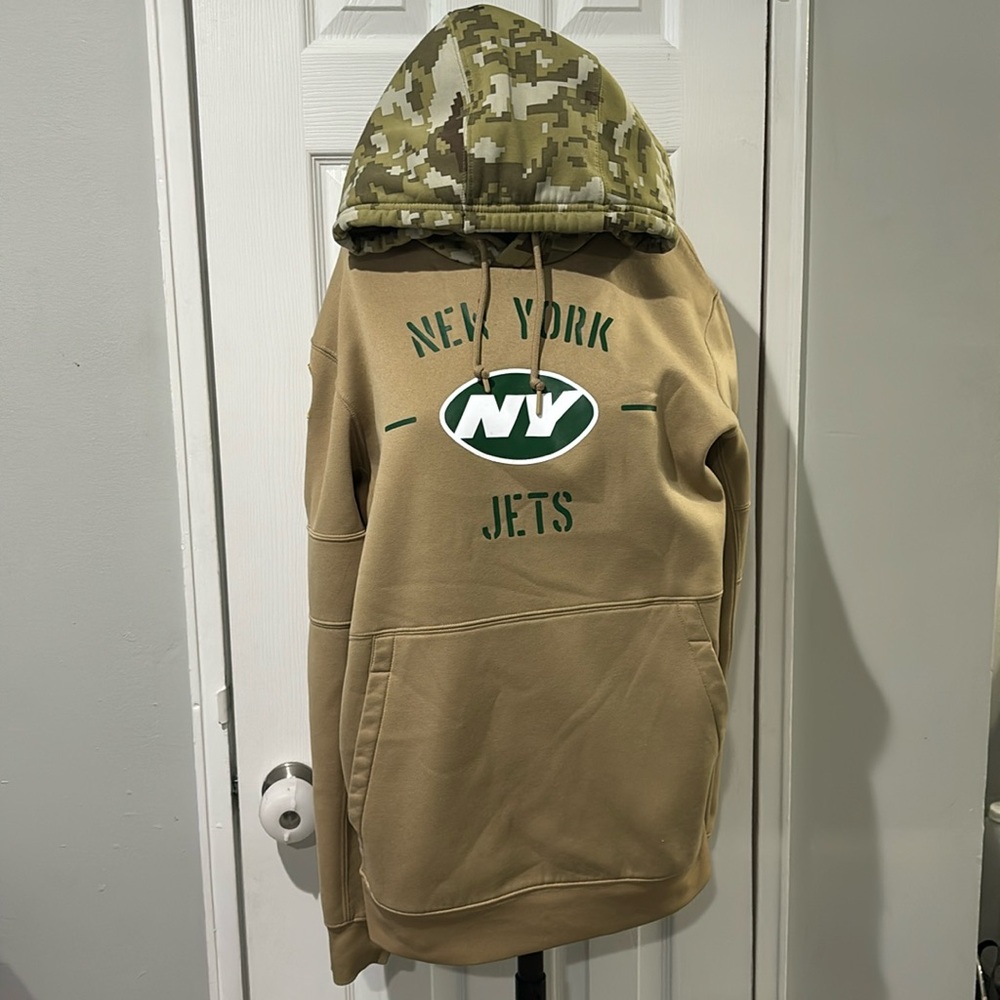 Nike NFL Sweatshirt Men's Large NY JETS Tan MILITARY Camouflage Pullover Hoodie